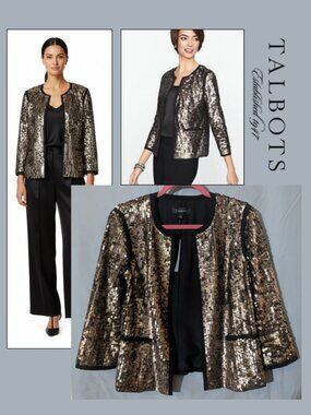 NWT! Fabulous Talbots Sequin Jacket, Gold & Black, Size 6